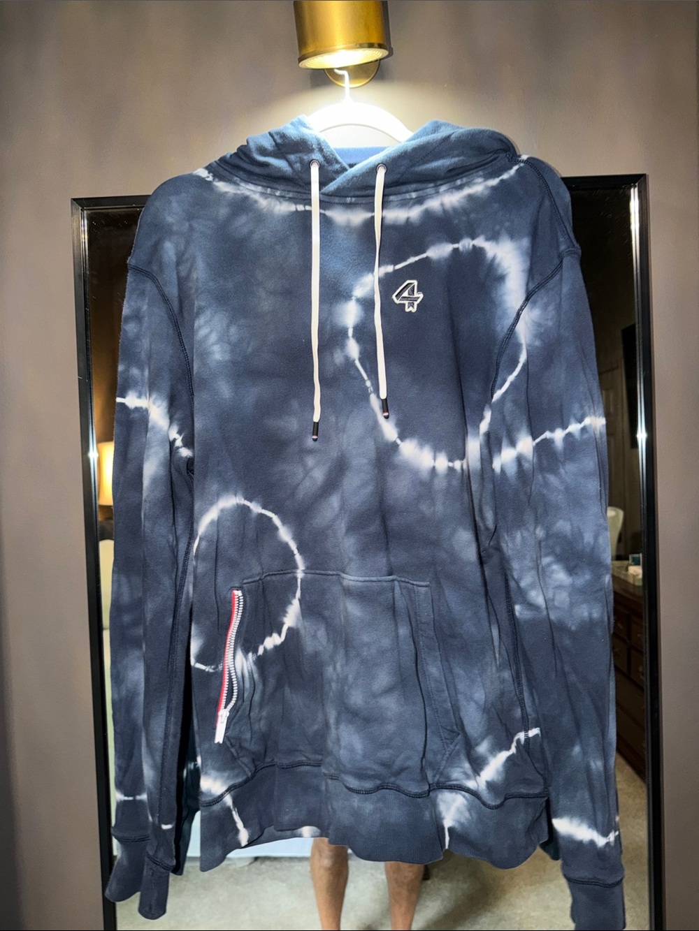 Fourlaps Men’s Navy Blue Tie-Dye Hoodie Size Medium Zip Pocket